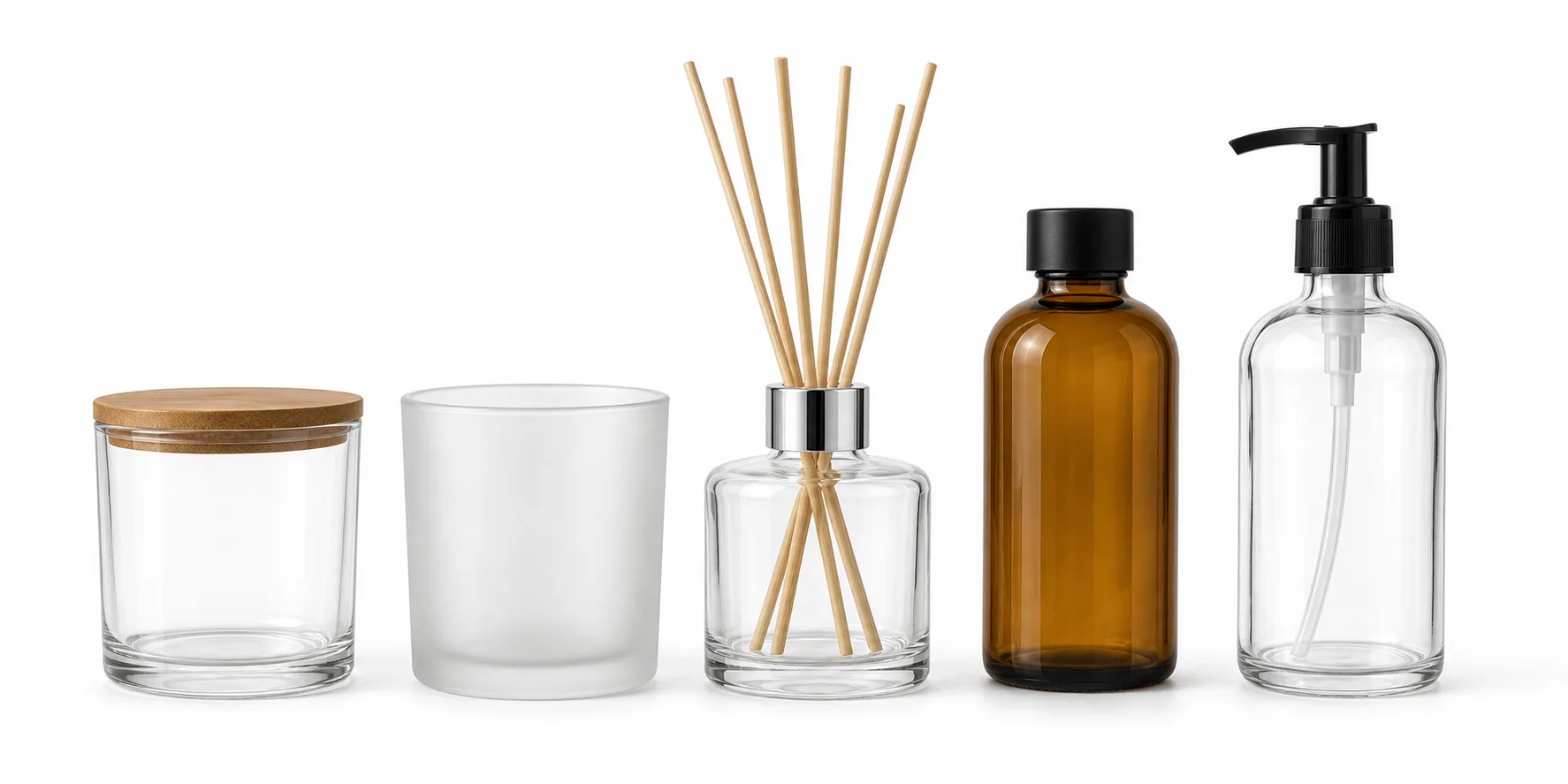 Illustrative candle & home fragrance glass packaging arrangement