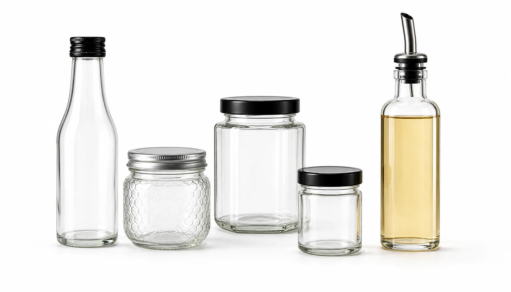 Illustrative food & sauce glass packaging arrangement