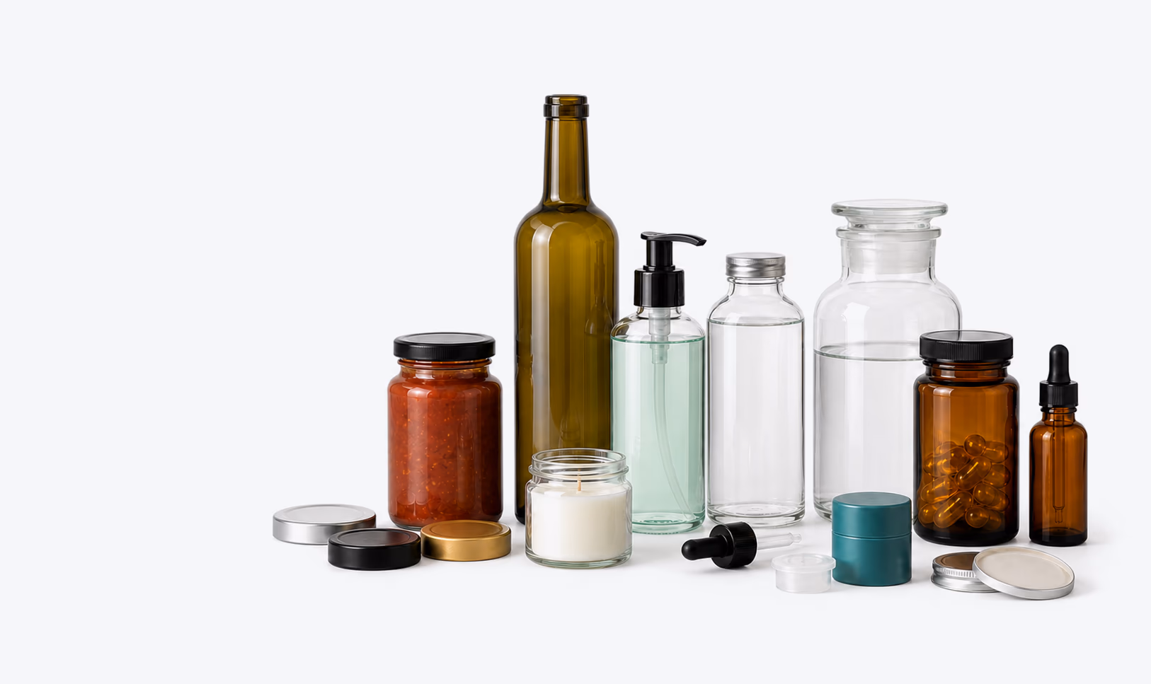 Glass packaging for food, beverage, beauty, home fragrance, laboratory and pharmaceutical products
